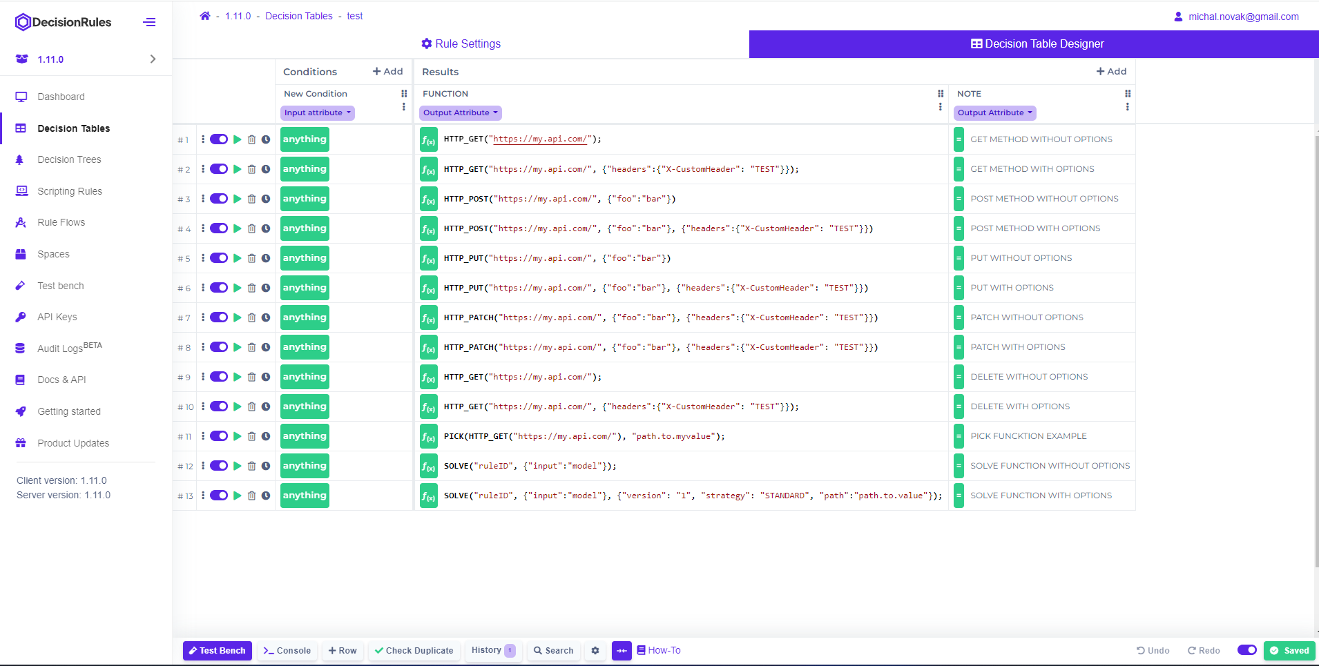 DecisionTable with HTTP and SOLVE methods implemented