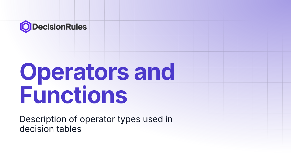 Operators and Functions | DecisionRules